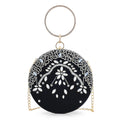 Black Hand Embroidery Round Shaped Beads Studded Velvet Clutch with Ring Handle and Sling Chain - Sticky add to cart bar