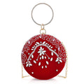 Black Hand Embroidery Round Shaped Beads Studded Velvet Clutch with Ring Handle and Sling Chain - Sticky add to cart bar