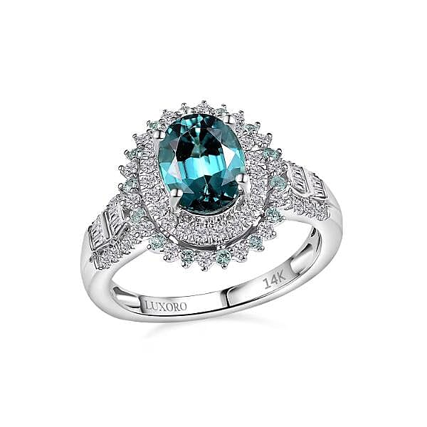 Certified & Appraised Luxoro 14K White Gold AAA Pirineu Lagoon Tourmaline, Paraiba Tourmaline, Diamond (G-H, I2) (0.77 cts) Ring (Size 10.0) (5.90 g) 3.30 ctw