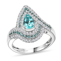 Certified & Appraised Rhapsody 950 Platinum AAAA Paraiba Tourmaline, Diamond (E-F, VS2) (0.65 cts) Ring (Size 11.5) (10.15 g) 2.15 ctw
