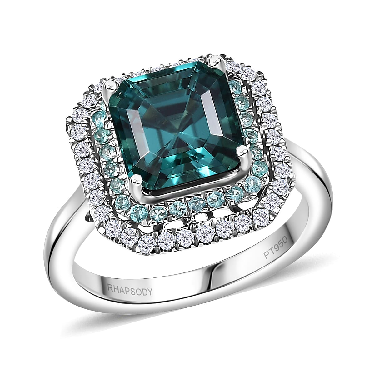 Certified & Appraised Rhapsody 950 Platinum AAAA Lagoon Tourmaline, Paraiba Tourmaline and Diamond (E-F, VS2) Ring (Size 7.0) (8.30 g) 5.15 ctw