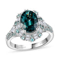 Certified & Appraised Rhapsody AAAA Pirineu Lagoon Tourmaline, Paraiba Tourmaline and E-F VS2 Diamond 4.40 ctw Ring in 950 Platinum (Size 7.0) 9 Grams - Sticky add to cart bar