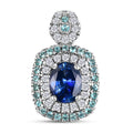 Certified & Appraised Rhapsody AAAA Ceylon Blue Sapphire, Paraiba Tourmaline and E-F VS Diamond 2.15 ctw Pendant in 950 Platinum - Sticky add to cart bar