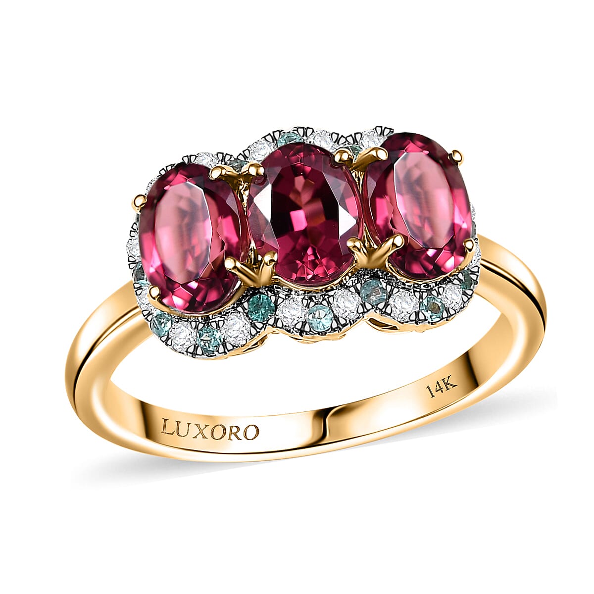 Certified & Appraised Luxoro 10K Yellow Gold AAA Ouro Fino Rubellite, Paraiba Tourmaline and Diamond (G-H, I2) (0.16 cts) Ring (Size 10.0) (Del. in 10-12 Days) 3.00 ctw