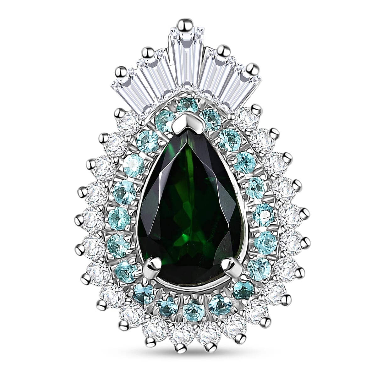 Certified & Appraised Rhapsody AAAA Tsavorite Garnet, Paraiba Tourmaline and E-F VS2 Diamond 1.80 ctw Pendant in 950 Platinum