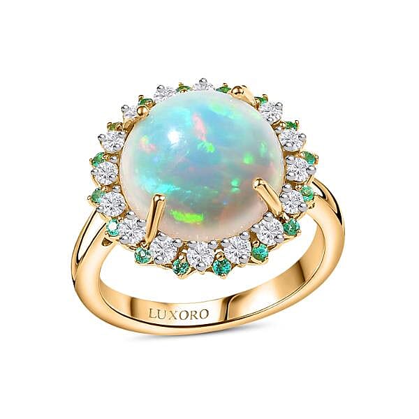 Luxoro 14K Yellow Gold AAA Ethiopian Welo Opal, Paraiba Tourmaline and Diamond (G-H, I2) (0.56 cts) Ring (Size 10.0) 6.00 ctw