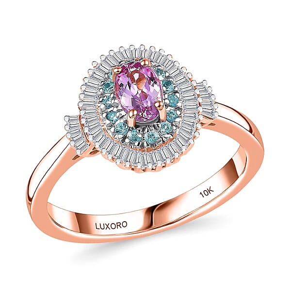 Luxoro 10K Rose Gold AAA Imperial Topaz, Paraiba Tourmaline and Diamond (G-H I2) (0.33 cts) Ring (Size 10.0) 1.00 ctw