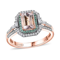 Steven’s Pick Certified & Appraised Luxoro 14K Rose Gold AAA Pink Morganite, Paraiba Tourmaline and Diamond (G-H, I2) Ring (Size 6.0) (Del. in 10-12 Days) 2.26 ctw