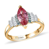 Certified & Appraised Luxoro 14K Yellow Gold AAAA Padparadscha Sapphire, Paraiba Tourmaline and Diamond (G-H, I2) Ring (Size 7.0) 2.00 ctw