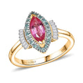 Certified & Appraised Luxoro 14K Yellow Gold AAAA Padparadscha Sapphire, Paraiba Tourmaline and Diamond (G-H, I2) (0.21 cts) Ring (Size 7.0) 1.55 ctw - Sticky add to cart bar