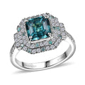 Certified & Appraised Rhapsody AAAA Asscher Cut Pirineu Lagoon Tourmaline, Paraiba Tourmaline and E-F VS2 Diamond 3.50 ctw Ring in 950 Platinum 8.10 Grams - Sticky add to cart bar