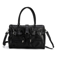 Black Patchwork Sheep Leather Crossbody Bag (15.75"x6.5"x10.04") with Shoulder Strap