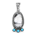 D'Joy Artisan Crafted White Buffalo and Sleeping Beauty Turquoise 13.35 ctw Southwest Pendant without Chain in Black Oxidized Sterling Silver - Sticky add to cart bar
