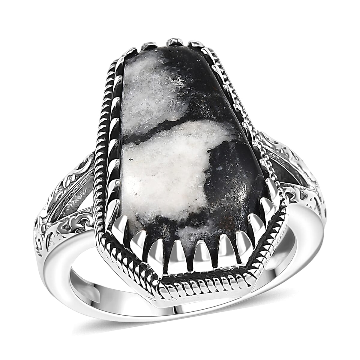 Artisan Crafted White Buffalo Ring in Black Oxidized Sterling Silver (Size 10.0) 12.50 ctw