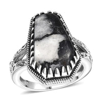 Artisan Crafted White Buffalo Ring in Black Oxidized Sterling Silver (Size 10.0) 12.50 ctw