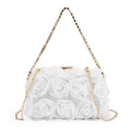 White 3D Flower Crystal Evening Clutch Bag (8.27"x4.92") with Shoulder Chain Strap - Sticky add to cart bar