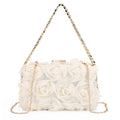 White 3D Flower Crystal Evening Clutch Bag (8.27"x4.92") with Shoulder Chain Strap - Sticky add to cart bar