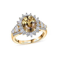 Luxoro 10K Yellow Gold AAA Yellow Zircon and    Luxuriant Lab Grown Diamond 5.25 ctw Ring (Size 10.0)