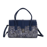 Navy Faux Leather and Sequin Timeless Fringe Crossbody Bag (9"x2.5"x7.09") with Shoulder Bag