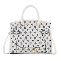 La Marey White with S Pattern Faux Leather Crossbody Bag with Shoulder Strap
