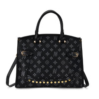 La Marey Navy with KV Pattern Faux Leather Crossbody Bag with Shoulder Strap