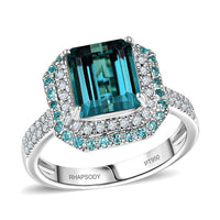 Rhapsody AAAA Pirineu Lagoon Tourmaline Paraiba Tourmaline Diamond E-F VS2 0.44 cts Ring in 950 Platinum Size 10.0 5.15 ctw