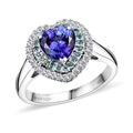 Certified & Appraised Rhapsody AAAA Tanzanite, Paraiba Tourmaline and E-F VS2 Diamond 2.20 ctw Heart Ring in 950 Platinum (Size 10.0) 8.80 Grams (Del. in 10-12 Days) - Sticky add to cart bar