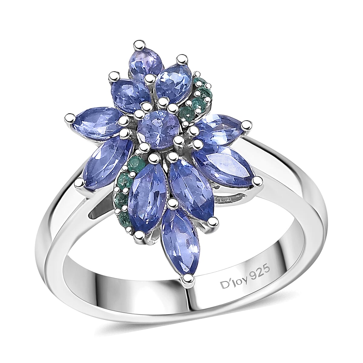 Premium Tanzanite, Paraiba Tourmaline Ring in Rhodium Over Sterling Silver (Size 10.0) 1.60 ctw