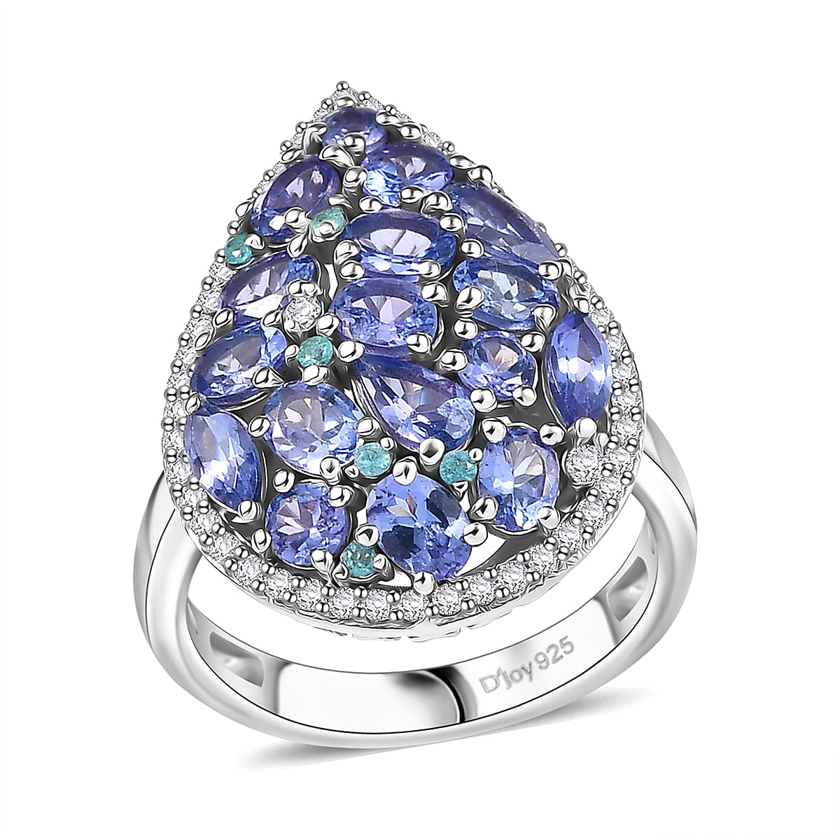 Premium Tanzanite, Multi Gemstone Ring in Rhodium Over Sterling Silver (Size 10.0) 3.50 ctw