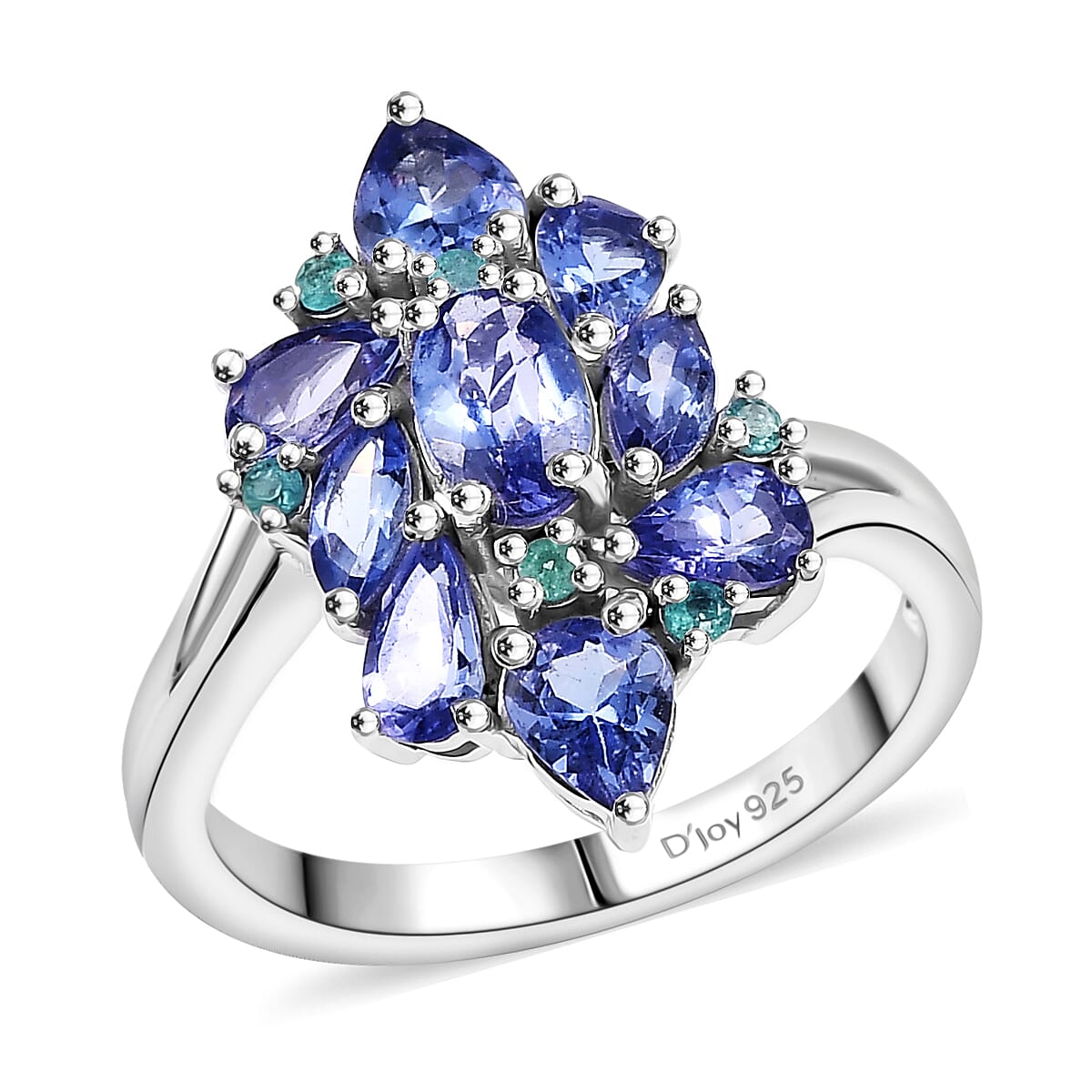 Premium Tanzanite, Paraiba Tourmaline Ring in Rhodium Over Sterling Silver (Size 10.0) 2.00 ctw