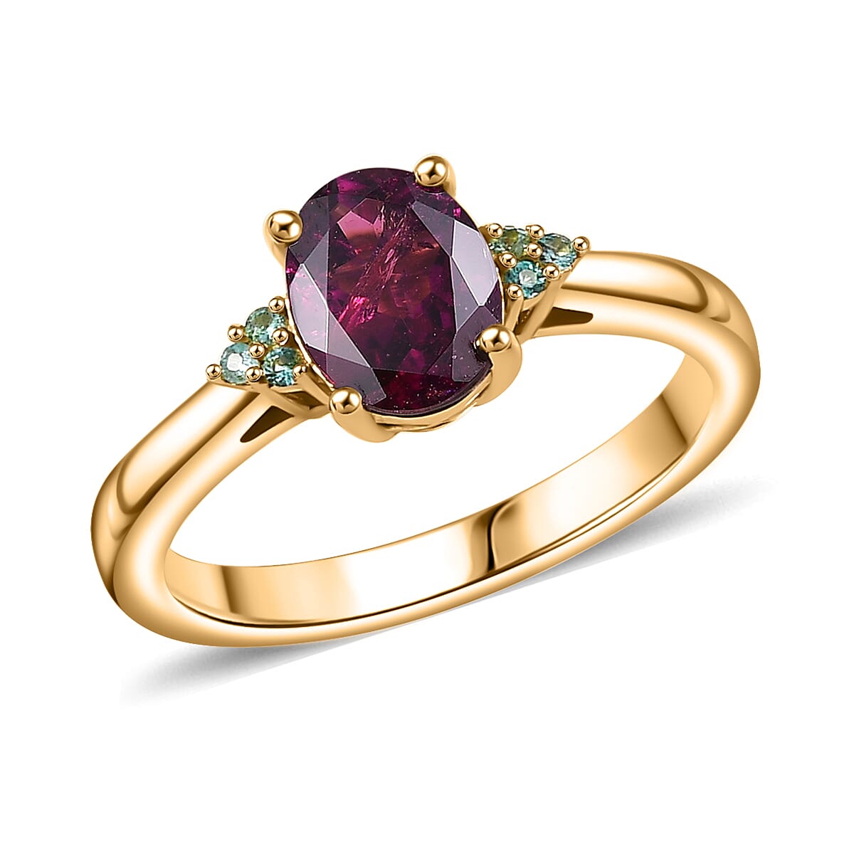 Radiant Ember Garnet ,  Paraiba Tourmaline  Solitaire Ring in 18K YG VermeilSterling Silver 1.65 ctw
