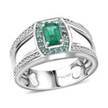 D'Joy Premium Kagem Zambian Emerald, AAA Paraiba Tourmaline and White Zircon 1.75 ctw Ring in Rhodium Over Sterling Silver (Size 10.0) - Sticky add to cart bar