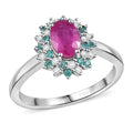 Mozambique Ruby, Paraiba Tourmaline and Diamond (0.16 cts) Ring in Rhodium Over Sterling Silver (Size 10.0) 2.75 ctw - Sticky add to cart bar