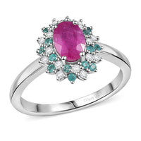 Mozambique Ruby, Paraiba Tourmaline and Diamond (0.16 cts) Ring in Rhodium Over Sterling Silver (Size 10.0) 2.75 ctw