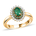 D'Joy Premium Kagem Zambian Emerald, AAA Paraiba Tourmaline and Diamond 0.80 ctw Double Halo Ring in 18K Vermeil Yellow Gold Over Sterling Silver (Size 10.0) - Sticky add to cart bar