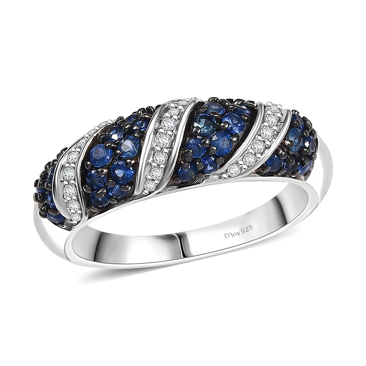 Ceylon Blue Sapphire, Moissanite Ring in Rhodium Over Sterling Silver (Size 10.0) 1.00 ctw