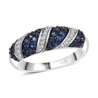 Ceylon Blue Sapphire, Moissanite Ring in Rhodium Over Sterling Silver (Size 10.0) 1.00 ctw