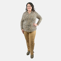 Isaac Mizrahi Natural Leopard Split-Neck Collared Top - 1X