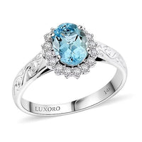 Luxoro AAA Santamaria Aquamarine and White Diamond I2 1.50 ctw Ring in 14K White Gold (Size 10.0)