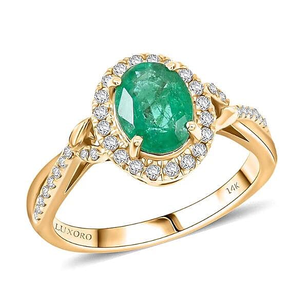 Luxoro AAA Kagem Zambian Emerald and G-H I2 Diamond Ring in 14K Yellow Gold (Size 10.0) 1.50 ctw