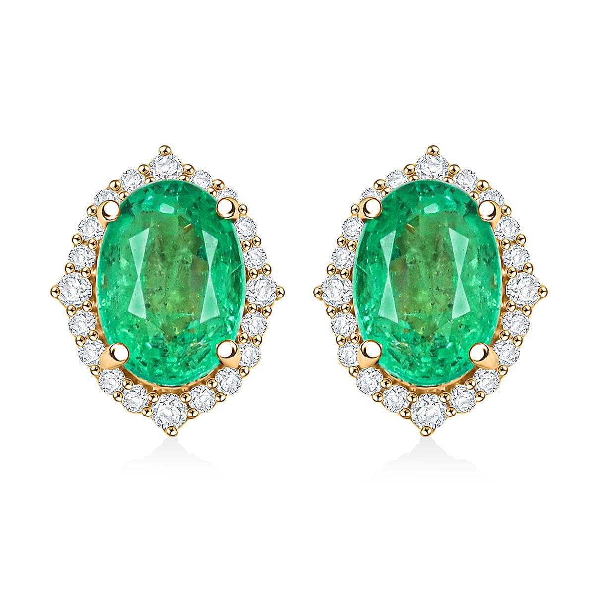 Certified & Appraised Luxoro AAA Kagem Zambian Emerald and G-H I2 Diamond 1.75 ctw Earrings in 14K Yellow Gold (Size 8.0)
