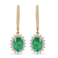 Certified Luxoro AAA Zambian Emerald, Diamond Earrings in 14K Yellow Gold 2.00 ctw - Sticky add to cart bar