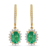 Certified Luxoro AAA Zambian Emerald, Diamond Earrings in 14K Yellow Gold 2.00 ctw