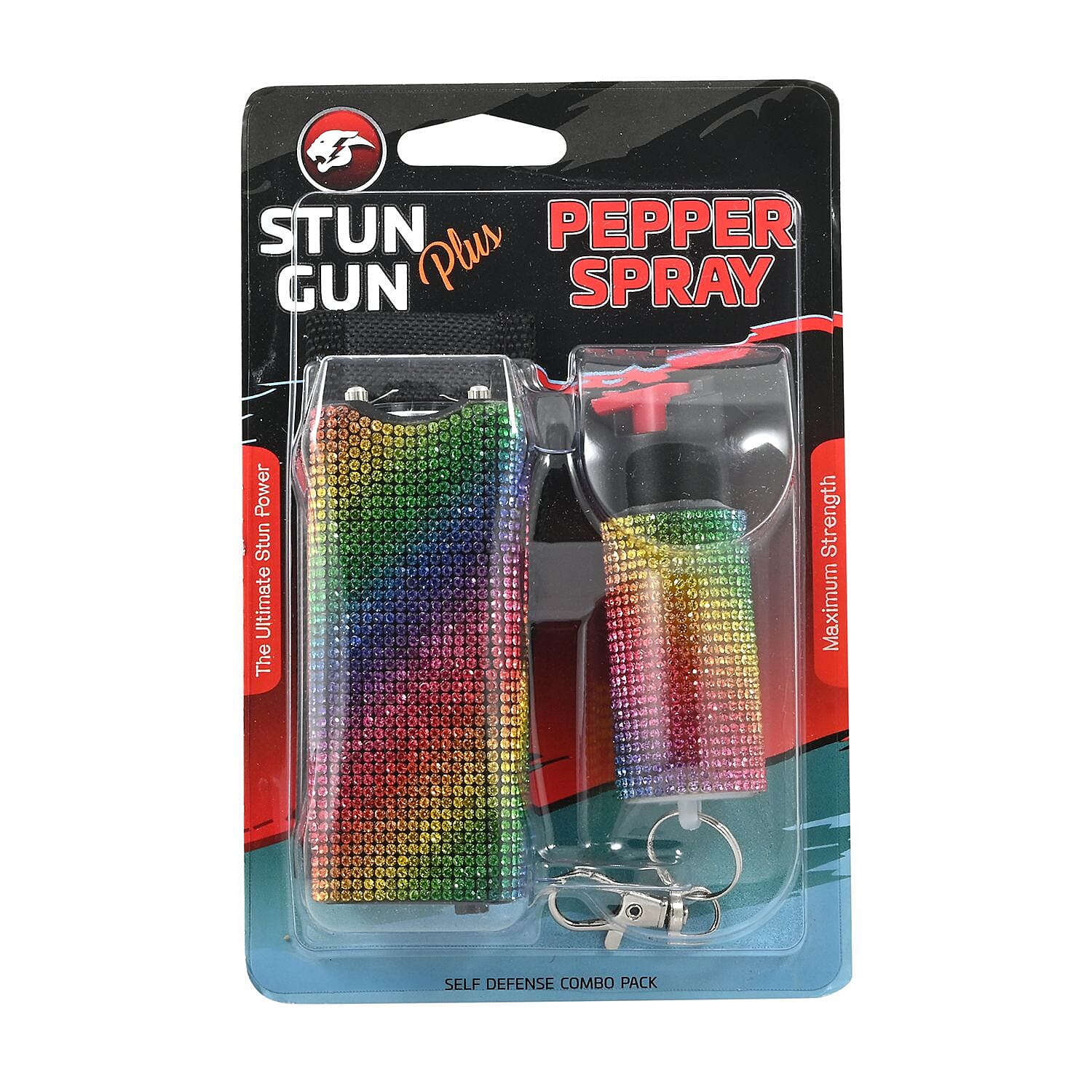 Closeout Rainbow Rhinestone Stun Gun & Pepper Spray (7.25"x4.75"x1.5") (Ships in 8-10 Business Days)