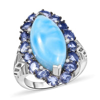 GP Premium Larimar and Multi Gemstone 12.30 ctw Ring in Rhodium Over Sterling Silver (Size 10.0)