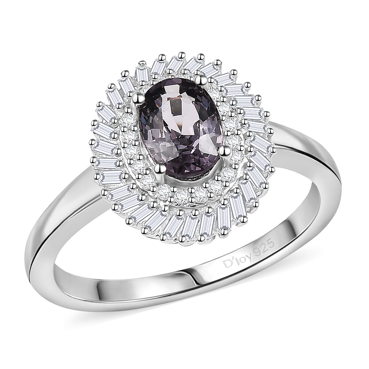Premium Tanzanian Lavender Spinel, Diamond Ring in Rhodium Over Sterling Silver (Size 10.0) 1.20 ctw