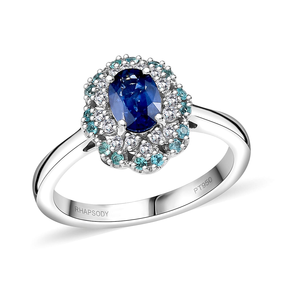 Certified & Appraised Rhapsody AAAA Ceylon Blue Sapphire, Paraiba Tourmaline and E-F VS Diamond 1.50 ctw Ring in 950 Platinum (Size 10.0) 8 Grams (Del. in 10-12 Days)