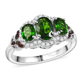 Chrome Diopside, Brown and White Zircon Ring in Rhodium Over Sterling Silver (Size 10.0) 2.00 ctw - Sticky add to cart bar