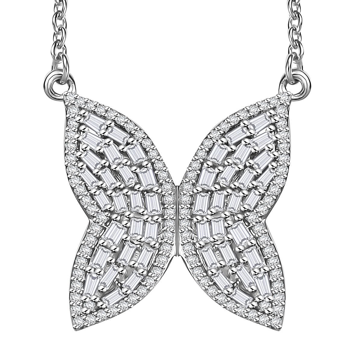 GP Diamond 1.00 ctw Butterfly Necklace in Rhodium Over Sterling Silver 18 Inches (Del. In 12-15 Days)