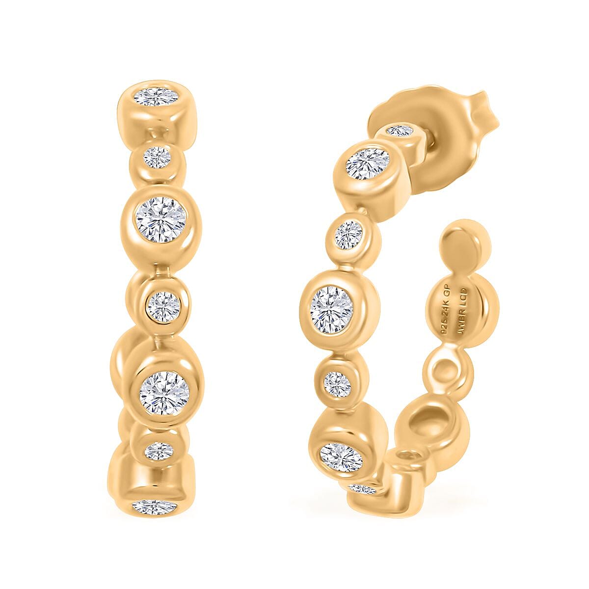 GSI Certified Luxuriant Lab Grown Diamond F SI2 0.50 ctw Earrings in 24K Yellow Gold Over Sterling Silver